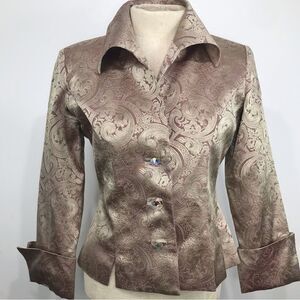 JS Collection Mauve Metallic Gold Jacquard Scroll Print Blazer Jacket